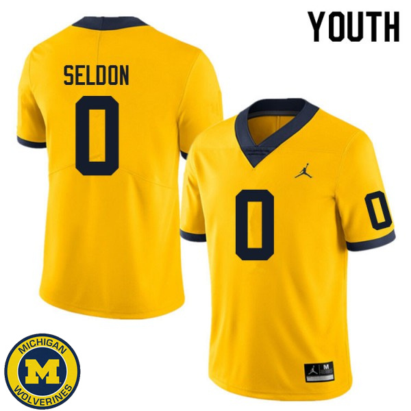 Youth University of Michigan #0 Andre Seldon Yellow College Game Jersey